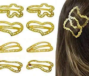 KAVIN Designer Golden Hair Clips Tic Tac Pins Adorable Tik Tak Clip Hair Styling Accessories For Girls And Women Set Of 4 Pair (Model 3)