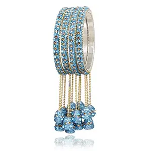 Sanara Traditional Exclusive Multi-Colors Crystal Diamond Stones with Antique Latkan Bangles Set For Woman & Girls Jewellery (Sky Blue, 2.4 (2.25 Inches))