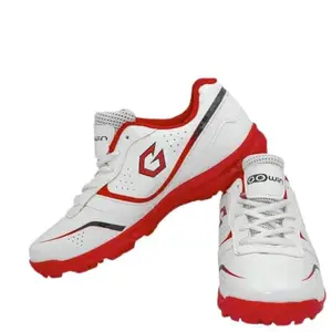 Gowin Academy White/Red Cricket Shoes Size-12 Kids with TR-666-R Cricket Leather Ball Alum Tanned Red