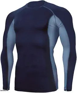JUST RIDER Compression Full Sleeve Plain Athletic Fit Multi Sports Fitness Inner Wear T-Shirt (Black Sky Blue, Medium)