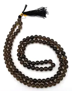 Zoya Gems & Jewellery 8MM Natural Smoky Quartz Stone Necklace Prayer Beads, semi precious Healing Necklace Mala 32 inch String 108 Beads Necklace Mala Natural Healing crystal Stone Meditation Prayer Jaap Mala Necklace for Men and Women