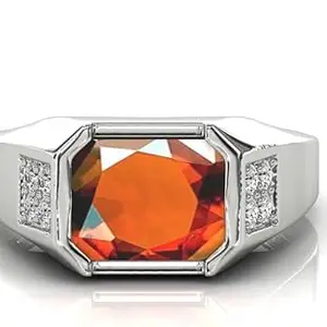 RRVGEM natural onyx ring 7.25 Ratti / 6.50 Carat Certified gomed/garnet ring Handcrafted Finger Ring With Beautifull Stone hessonite ring Silver Plated for Men and Women