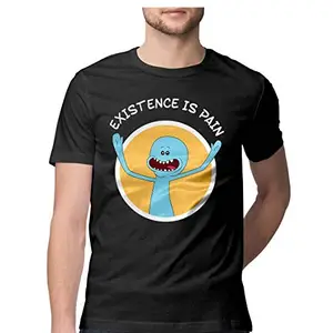 ALLEN BLACK Eistence is Pain - Mr. Meeseeks - Original Design - Round Neck T-Shirt for Men - 100% Cotton & 100% Pain! Black, _ExistenceisPain-Black-XXL-MENR_