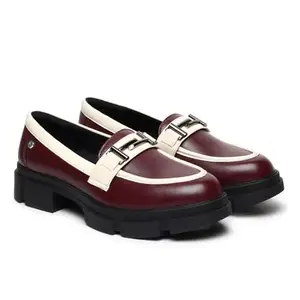 YOHO Stella 001 Slip-on Loafers for Women | Comfortable & Stylish Block Heel | Fashion Moccasins with Footpharma Footbed | Perfect for Casual, Formal Shoe | Maroon - UK 5