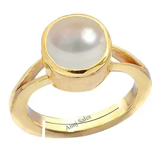 Anuj Sales Pearl 10.00 Ratti Natural Pearl Original Certified moti Adjustable panchhdhaatu/Ashtadhatu Gold Ring for Men and Women (Lab - Certified)