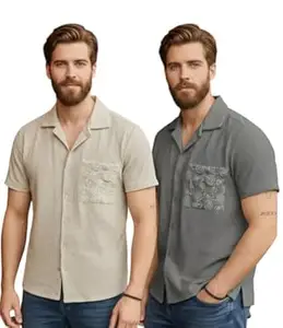 JVX Men Shirt || Embroidered Shirt for Man || Short Sleeve || Summer Style (Available Also Packs) (MS-22-GREY-XL)