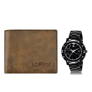 LOREM Combo of Men Watch & Artificial Leather Wallet-FZ-WL25-LR113