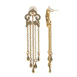 VOYLLA Fringes Sway In Fringe Earrings For Women|Boho|Travel|Summer|Gold Oxidised|Gift for Women & Girls