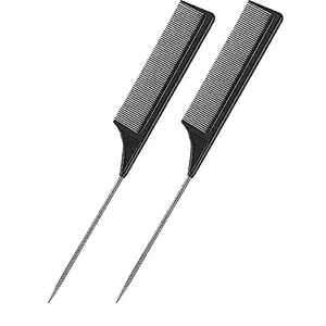 ZAUKY Professional Anti-static with Stainless Steel Tail Comb For Men & Women (Black) - Pack of 2