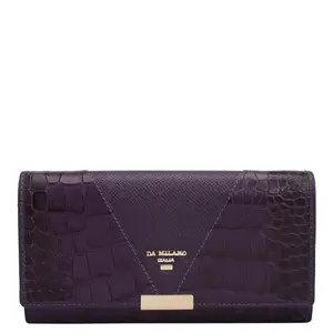 Da Milano Leather Flap Over Wallet for Women - Purple (10340A)