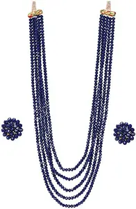 Av Fashion India - Semi Precious Crystal Gemstone Blue Beads Necklace Set For Girl And Women 16" Long Mala Same As Image Fashion Jewellery