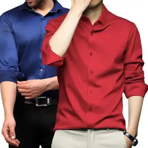 DEELMO Combo of Men's Stylish Solid Satin Casual Shirt for Men Full Sleeves| Poly Satin Silk Shirt Pack of 2