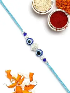 Karatcart Gold Plated Blue Evil Eye Bhiya Rakhi with Roli & Chawal