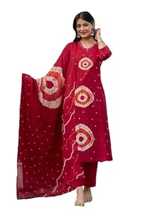 Pistaa's Women’s Pure Cotton Bandhani Print Kurta Set with Dupatta