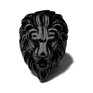MJ Ragav King Lion Head Ring Black Color Stainless Steel Roaring Lion Head Unique Design Ring for Men & Women