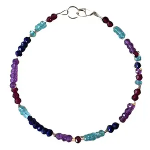 LKBEADS Natural Round Shape Smooth Cut Beads Stretchable Bracelet for Men & Women Amethyst, Lapis Lazuli, Garnet & Apatite Rondelle Faceted Multicolor 7 Inch Bracelet