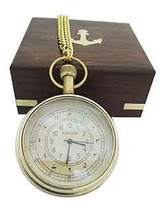 Artshai Unisex Urdu Numbers Analog Pocket Watch with Wooden Box, Golden
