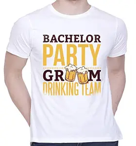 CreativiT Graphic Printed T-Shirt for Unisex Bachelor-Party-Groom-Drinking-Team Tshirt | Casual Half Sleeve Round Neck T-Shirt | 100% Cotton | D00506-33_White_XX-Large