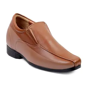 Baxxico Men's 3 Inch Hidden Height Increasing Faux Lather Slip-On Tan Formal Shoes-5UK[BAX728-Tan]