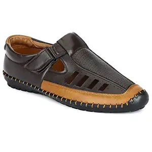 WOMBO Men's Brown Synthetic Velcro Casual Comfortable Sandal 10 UK/IND