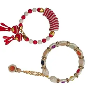 Elegant Women's Bracelet – Stunning Crystal-Studded Design, Perfect for Special Occasions | Combo Set | (Beaded Bracelet (Red & White), 2)