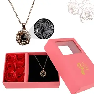 "I Love You" Flower Pendant Necklace Gift for Girlfriend – 100 Languages Projection Jewelry with Rose Box – Romantic Anniversary, Birthday, or Valentine's Day Gift for Her – Euonia Press