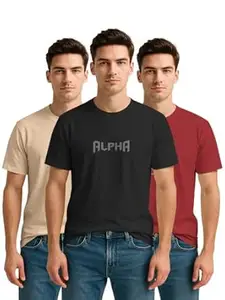 BULLMER Trendy Printed Round Neck Half Sleeve Tshirt for Men | Mens Crew Neck Tshirt - Pack of 3