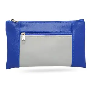 Beanskart Zipper Purse for Ladies | Womens Wallet | Ladies Leather Wallet |Pouches for Multipurpose use | Money Wallet (Blue-Light Grey-Blue Zip)