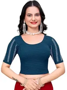 MISS WEARS Women's Regular Fit Readymade Stretchy Elbow Length Embroidered Saree Blouse