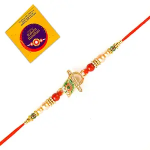 Anl Etails - Swastik, Lord Ganeshja/Sri Ganesha, Peacock & Feather Design, Om Rakhi and Magnet/Magnetic Rakhi for Pyare Bhaiya/Brother/Bhai/Kids/Bhabhi/Men with Greeting Card and Roli Chawal