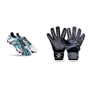 Nivia Storm Football Shoe for Mens (White) UK - 10 Ditmar Spider Goalkeeper Gloves (Black) L