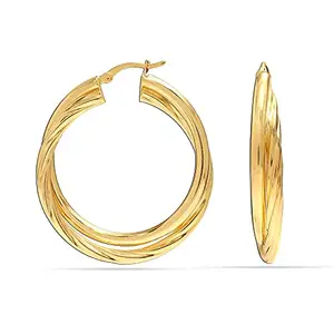 Amazon Brand - Nora Nico Large Yellow-Gold Round Twisted Click-Top Light-Weight Hoop Earrings for Women and Girls