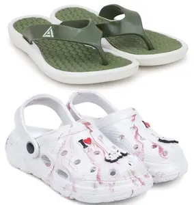 Pampy Angel Combo Pack of 2 Slipper/Flip Flops/Slides/Clogs/Sandals for Women,(V-Triangle-Green,WCL-LGirl-White),39 (Euro)