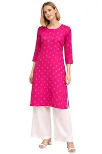 MANCHITA FASHION Women Rayon Printed Straight Kurti | Soft-Fabric Regular Fit Kurti | Comfortable & Lightweight Rayon Fabric | Casual & Office-Use Kurti | Everyday-use - Turquoise (Size-2XL)