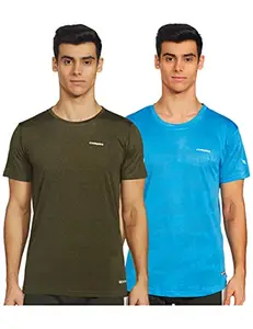 Charged Active-001 Camo Jacquard Round Neck Sports T-Shirt Scuba Size Large And Charged Brisk-002 Melange Round Neck Sports T-Shirt Olive Size Large
