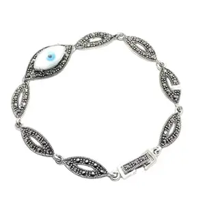 Rajasthan Gems Evil Eye Charm Bracelet 925 Sterling Silver Jewelry Marcasite Stone Women Handmade Gift Designer H592