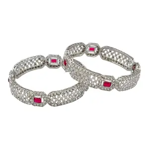 Efulgenz CZ Crystal Rhinestone Bracelet Bangle Set for Women (2 Pcs), Size-2.4