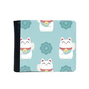 DIYthinker DIYthinker Men's Japan Culture Cute Japanese Style White Lucky Cats Sakura Repeat Totem Illustration Pattern Flip Bifold Faux Leather Wallet Multi-Function Card Purse One Size Multicolor