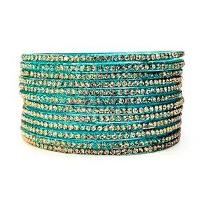 DMJ Premium Glass Bangles Set For Women & Girls | Fancy Women's Bangles | Stylish Bangles Glass | Daily use, Office, Party, Wedding Bangles (Set of 12) (Bluish-Green, 2.6)