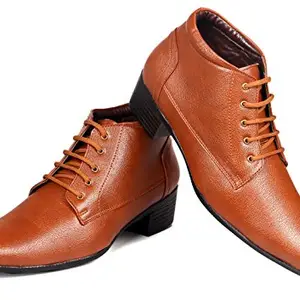 YUVRATO BAXI Men's 2 Inch Heel Height Increasing Tan Casual Formal Lace-Up Derby Boot.- 5 UK
