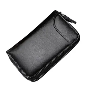 Kesariya Fashion Unisex Genuine Leather Wallet with Zipper | RFID Blocking Card Holder Zipper Wallet (Black)