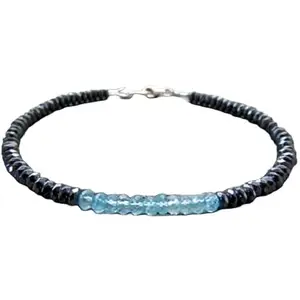 RRJEWELZ Apatite & Hematite bracelet for men & women - 3-3.5mm Rondelle Faceted beads - 7 Inch with Silver plated clasp – Healing, Fashion, Gift, Spiritual, Yoga|LCBR_RR_06877