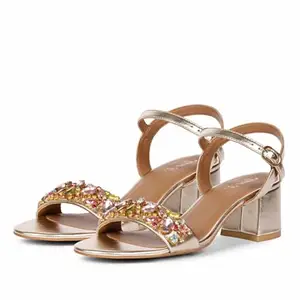 SaintG Womens Ella Multi Stones Decor Platin Leather Block Heels (Platin, 5)