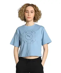 Puma Women's Graphic Print Relaxed Fit T-Shirt (626344_Zen Blue