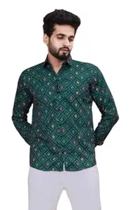 Rudraksh fashionPRESENT Men's Full Sleev Printed Shirt Green