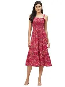Wisstler Wisstler Women Red Color Floral Print A-Line Dress Dress