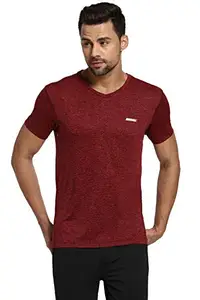 Van Heusen Athleisure Men's Solid Regular fit Quick Dry Gym T-Shirt (61001_Wine M)