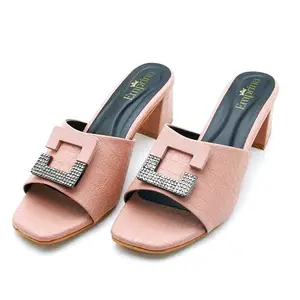 EMPRINA Women's Peach Block Heel Fashion Sandals (9)