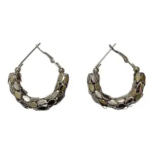 Bluechy Hoop Earrings for Women, Twisted Beaded Design, Antique Dark Silver Tone