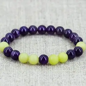 LKBEADS Natural Amethyst & Lemon Jade 8mm Round Shape Smooth Cut Beads 65 inch Stretchable Bracelet for Men & Women|STBR_RR_00483_65